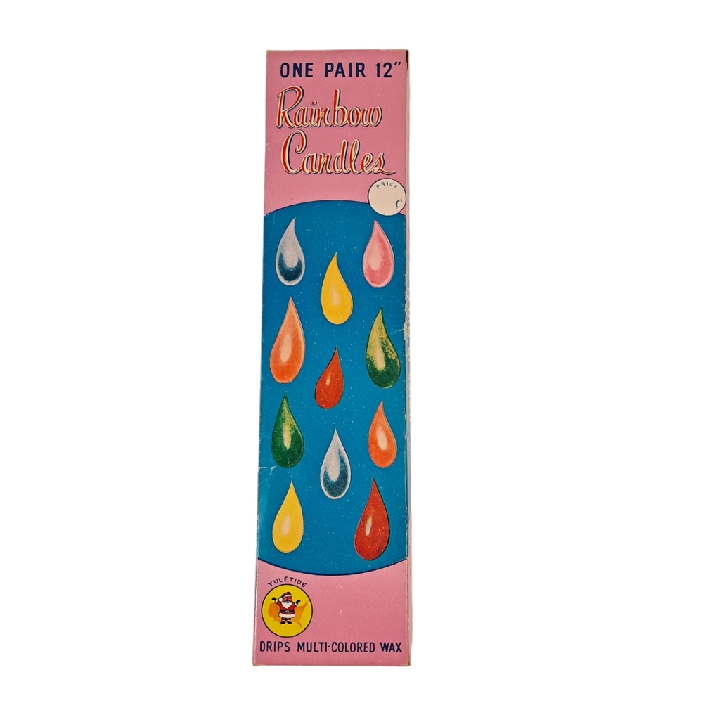 Vintage Yuletide Rainbow Candles Drip Multicolor Wax Taper Candles 12" NOB